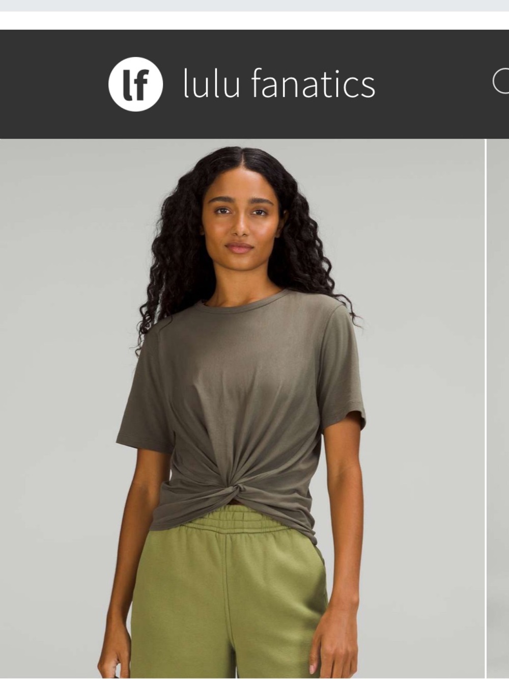 Lululemon Crescent T-Shirt ~Sz 8 Carob Brown Green Twist Front Waist Length